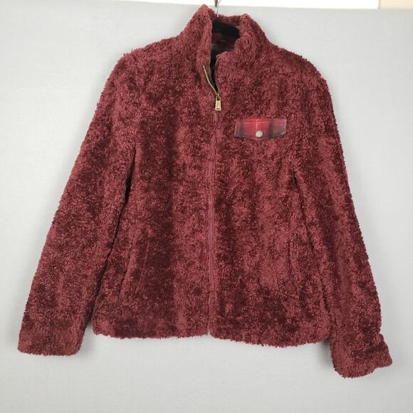 Pendleton Women's M Full Zip Fuzzy Jacket Burgundy Red Fall Granola Girl Shacket - Picture 1 of 11